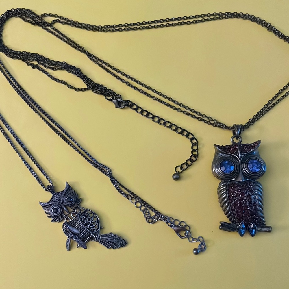 2 fixer upper owl pendants on chains
